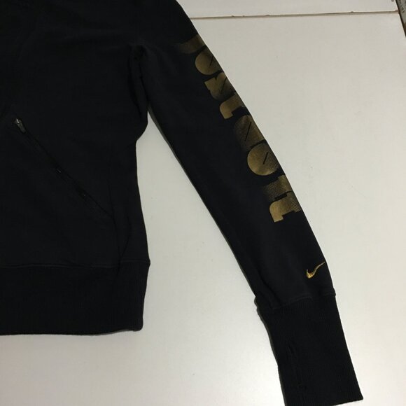 Nike Womens Medium Hoodie Full Zip Sweatshirt Black Dri Fit - Picture 3 of 12